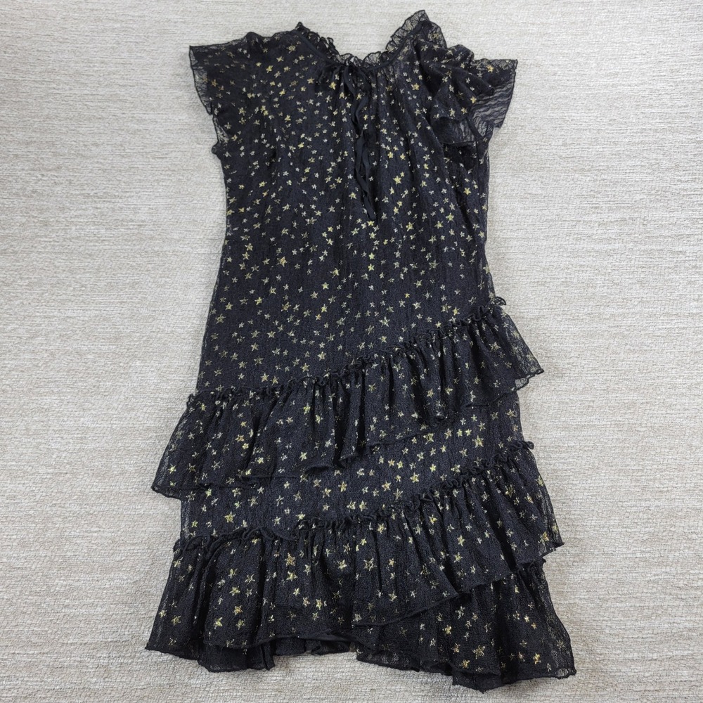 Lost + Wander Estella Metallic Ruffle Mini Dress S Black Sheer Celestial Stars